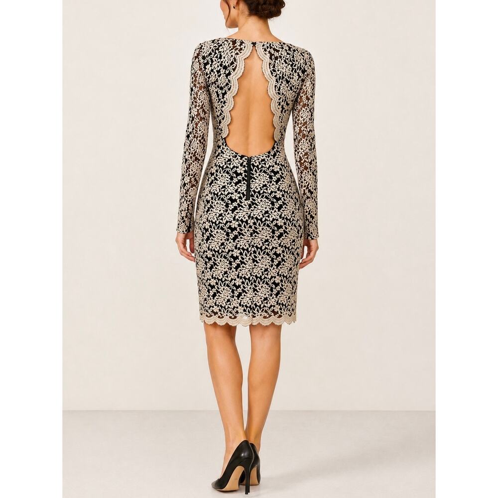 Alice + Olivia Dandi Nude Black Lace Open Back Dress Size 2 XS - Picture 2 of 14